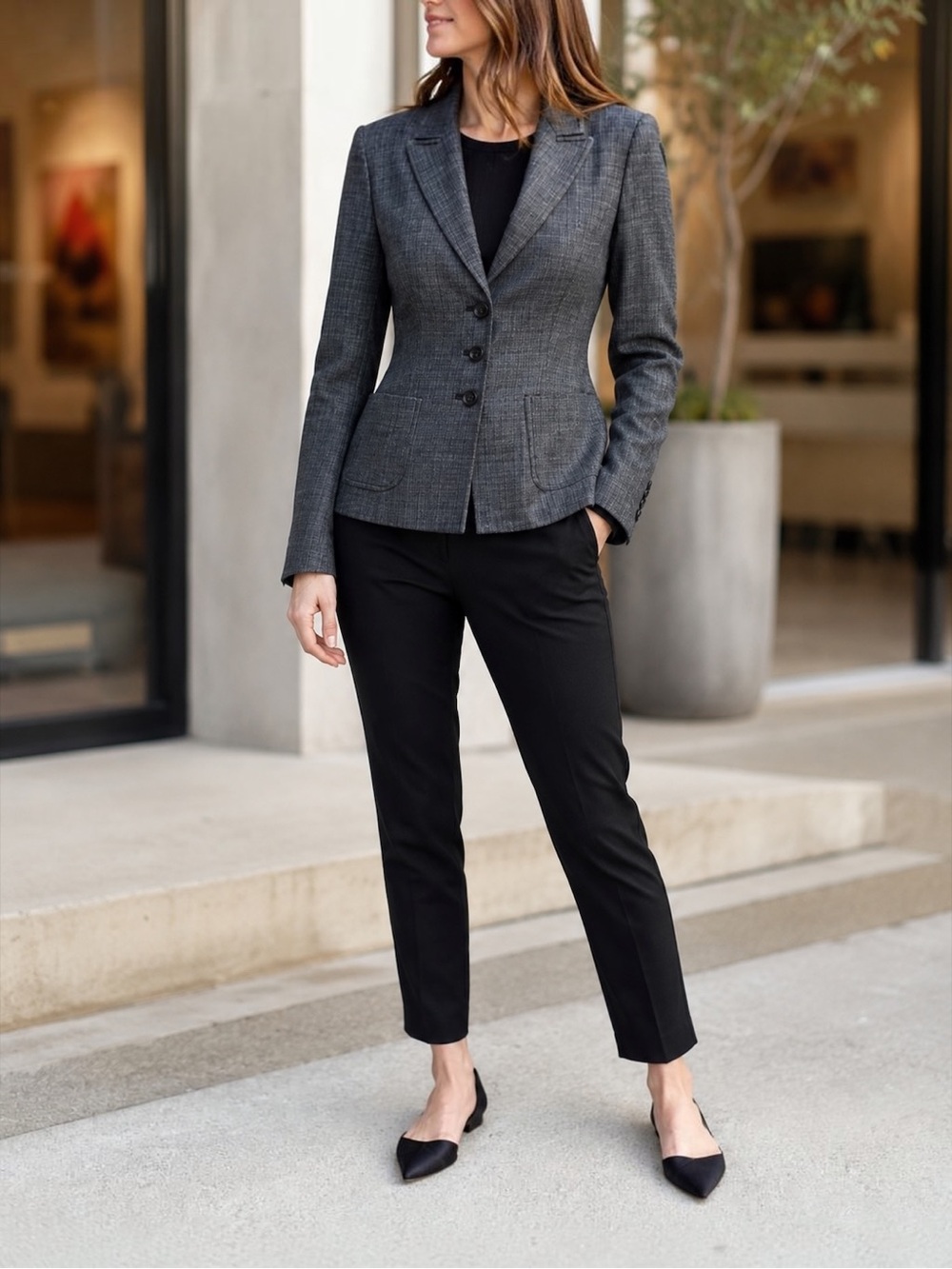 Elie Tahari Virgin Wool Plaid Blazer Size 2 Gray